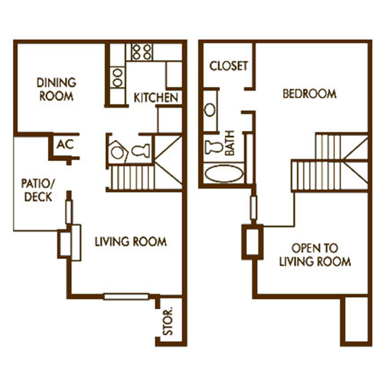 1 Bedroom loft open to the living room below floor plan