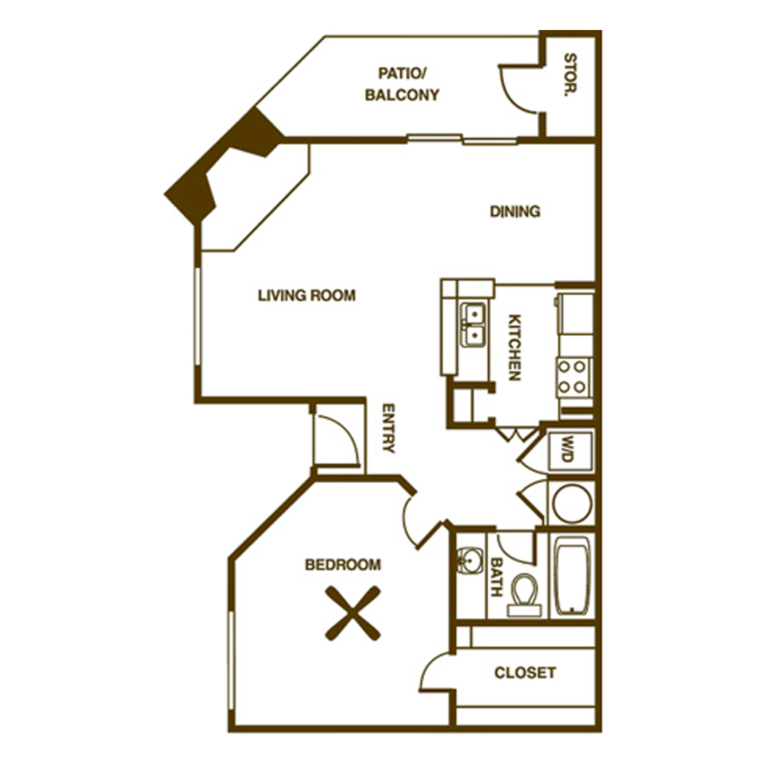 1 Bedroom Floor Plan with Balcony