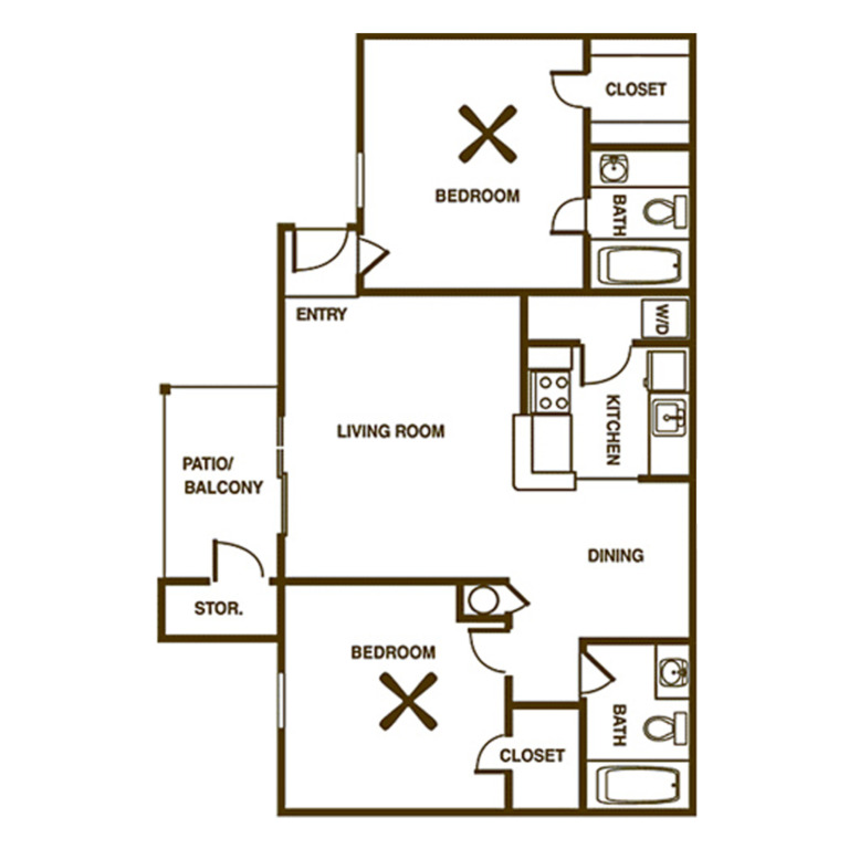 2 Bedroom Floor Plan with Space Between