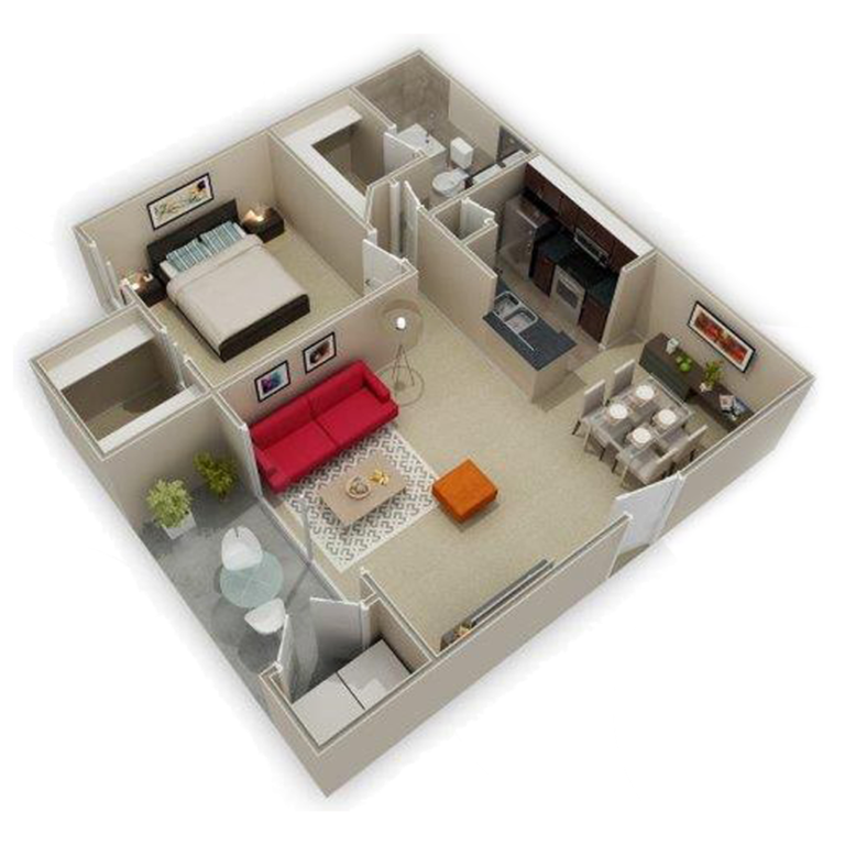 3D Photo Of Spacious 1 Bed and Bath