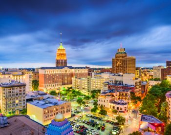San Antonio city evening skyline lights