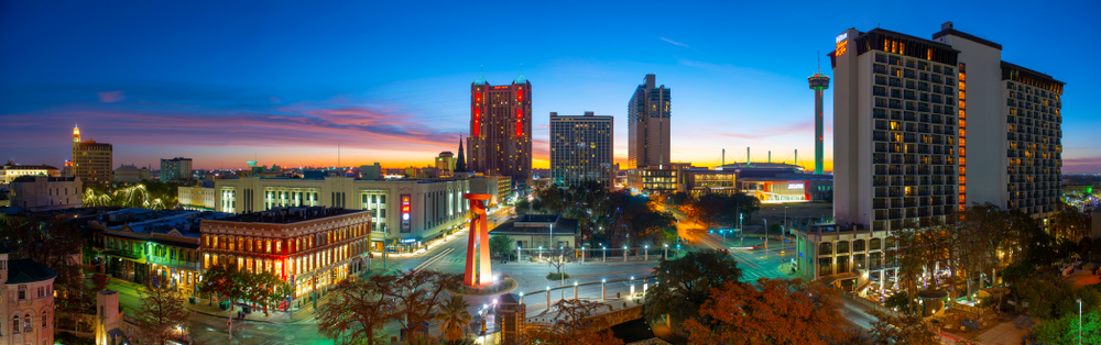 San Antonio skyline at dusk. 